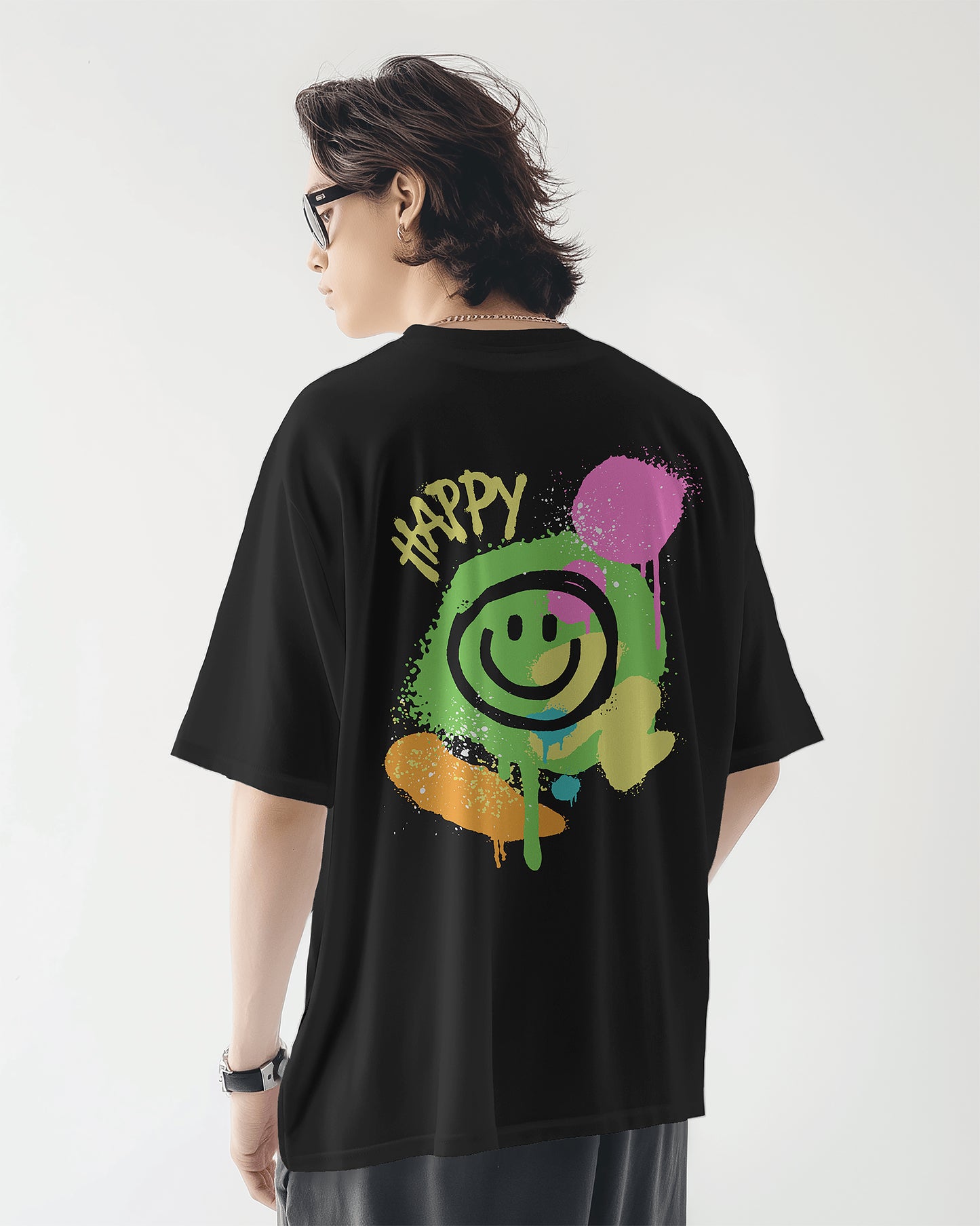 Graffiti Happy Smiley T-Shirt β Urban Streetwear Vibes π¨π - The Baggy Vibe